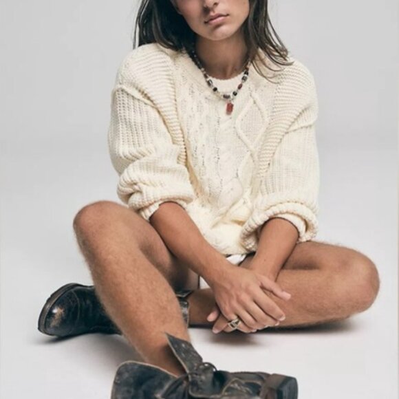 Free People Dream Cable Crew Sweater Ivory – Size Small, Indie Coastal, Granola - Picture 6 of 11